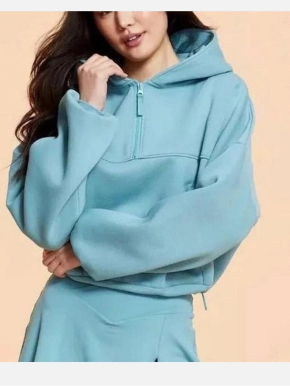 Blogilates NWOT Blue Cropped Half Zip Hoodie & Snap Pockets
